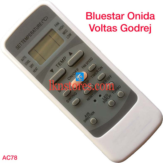 BLUESTAR ONIDA VOLTAS GODREJ AC AIR CONDITION REMOTE COMPATIBLE AC78 - LKNSTORES